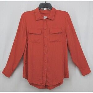 Chicos Shirt Womens Size 1 Burnt Orange Long Sleeve Button Up Blouse 100% Modal